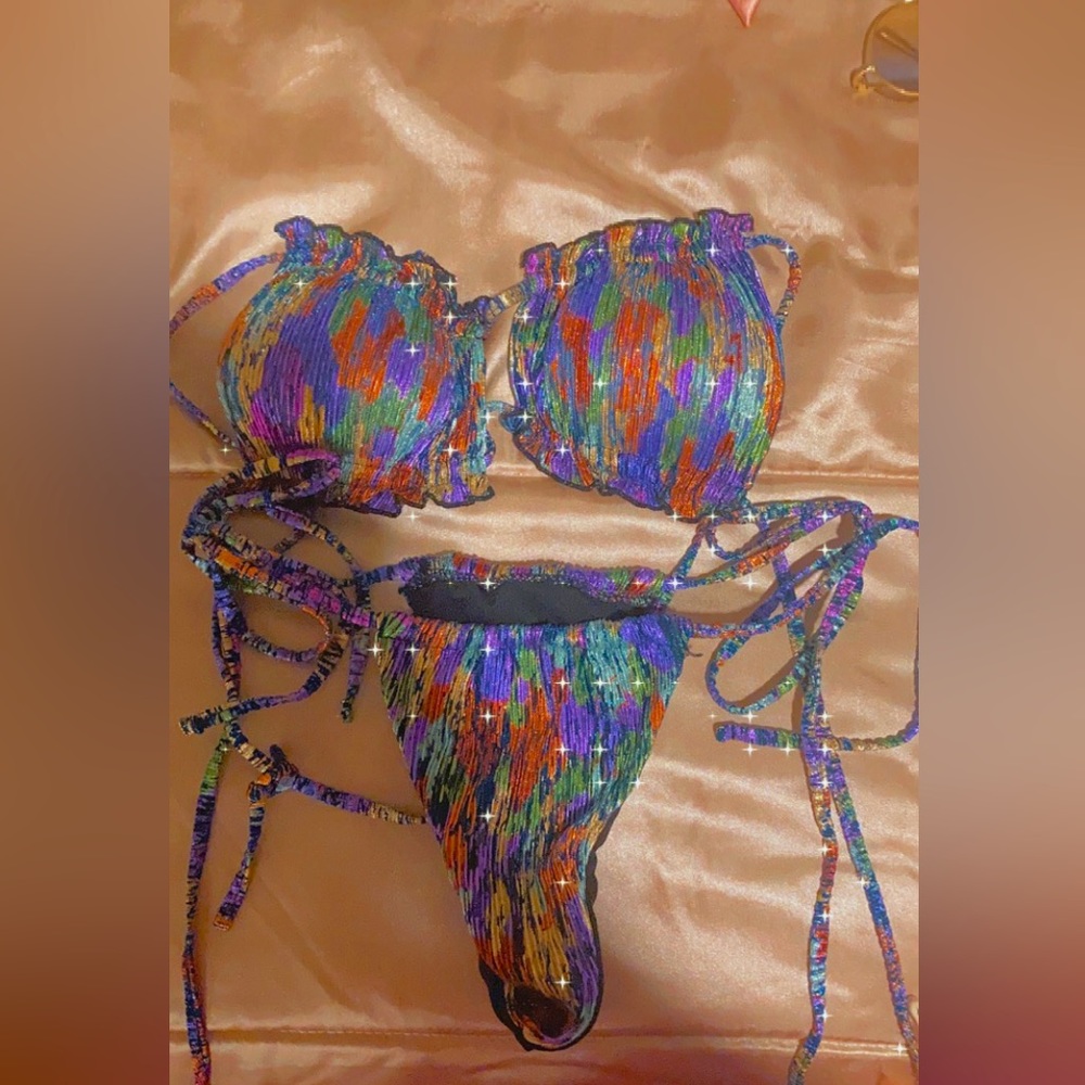 Metallic bandeau style bikini